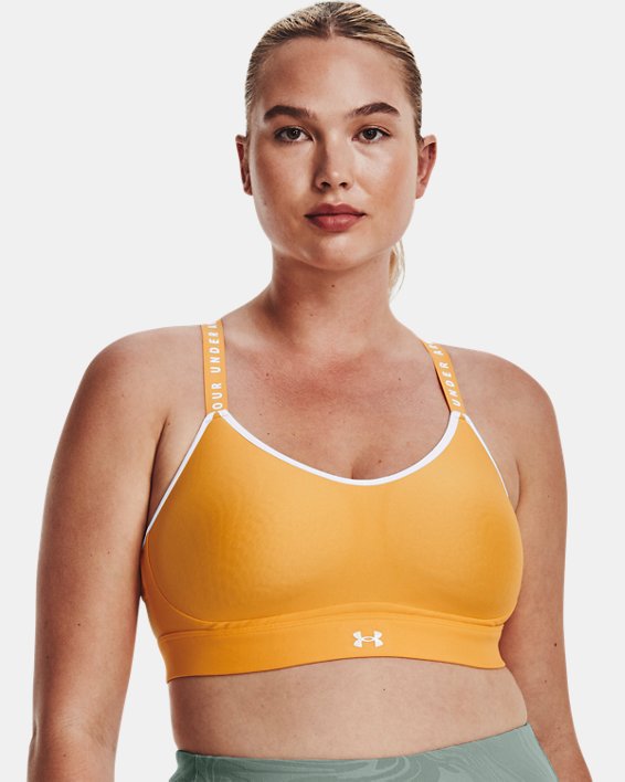 Women's UA Infinity Low Covered Sports Bra, Yellow, pdpMainDesktop image number 4
